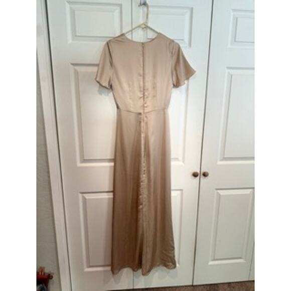 Show Me Your Mumu Satin Twist Front Maxi Dress Short Sleeve Champagne XS - Picture 10 of 10